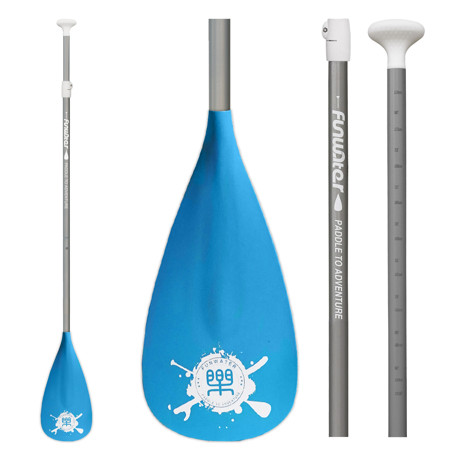 Light blue one-headed paddles -- silver oars